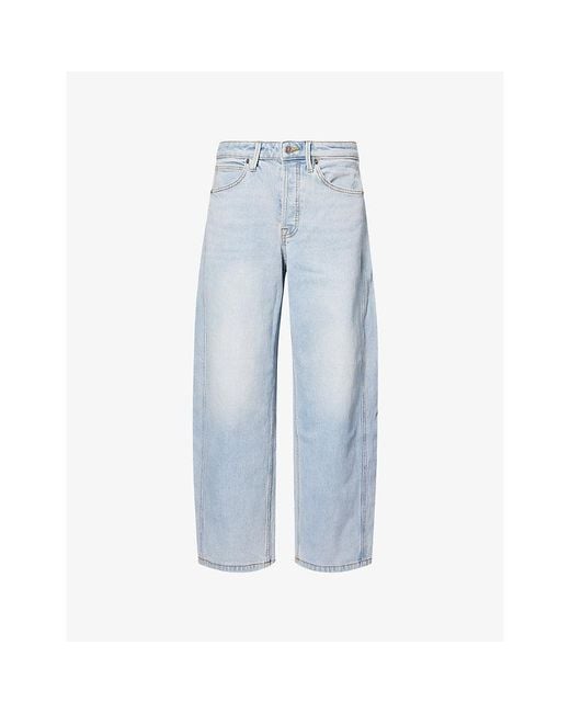 GOOD AMERICAN Blue Cropped Barrel-Leg Denim Jeans
