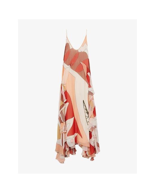 Reiss Red Sasha Graphic-Print Woven Maxi Dress
