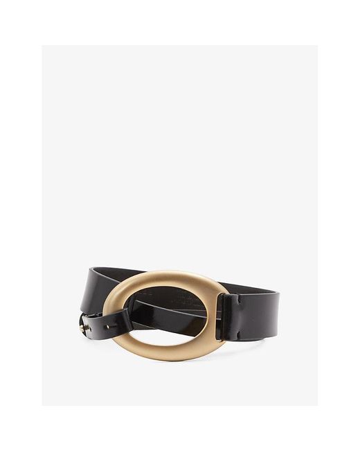 Reiss Black Ellis Oval-Buckle Leather Belt