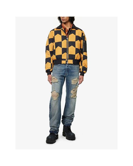 Rhude Yellow Chevron-print Quilted Shell Jacket for men