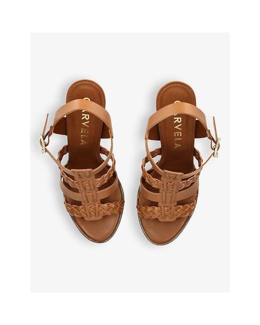 Carvela Kurt Geiger Brown Krill Woven-Strap Heeled Leather Sandals