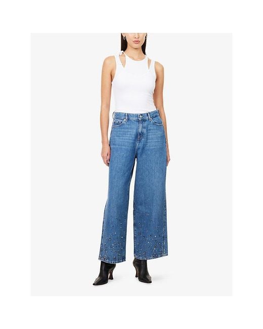 7 For All Mankind Blue Studded Slouchy Wide-Leg Denim Jeans