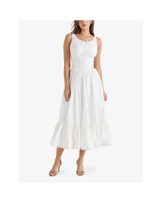 House Of Cb White Sienna Sleeveless Stretch-Cotton Midi Dress Xs (A-C Cup)