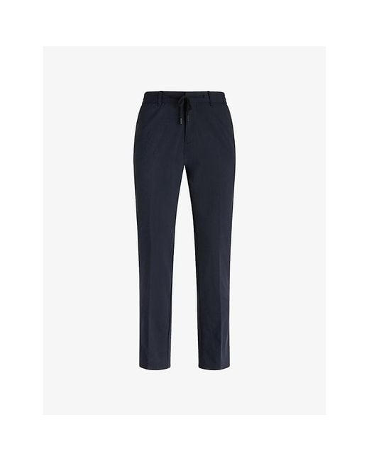 Boggi Blue Drawstring Straight-Leg Stretch-Woven Trousers for men