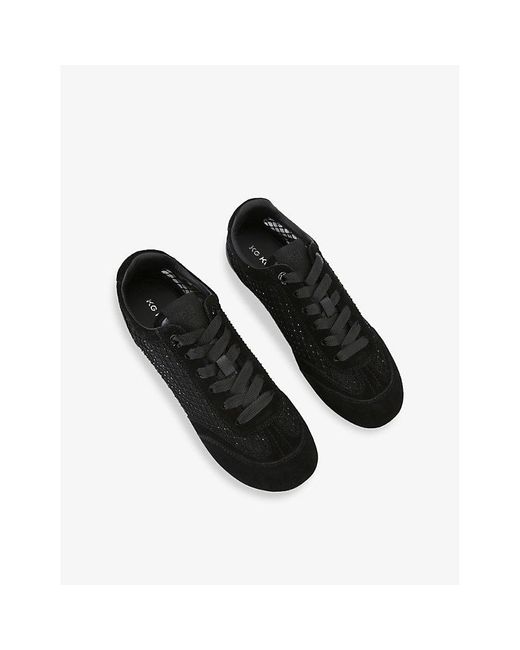 KG by Kurt Geiger Black Listen Rhinestone-Embellished Mesh And Suede Low-Top Trainers