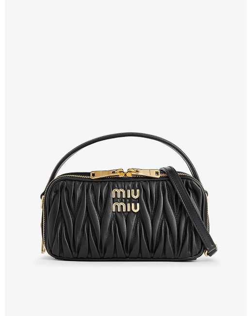 Miu Miu Black Branded Matelassé Leather Cross-body Bag