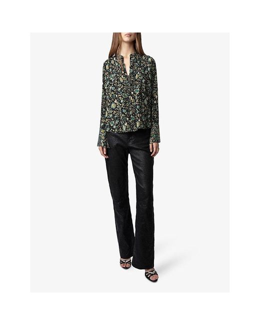 Zadig & Voltaire Green Taika Diamante-embellished Silk Blouse