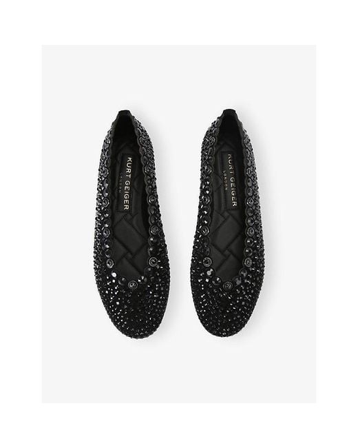Kurt Geiger Black Jewel Suede Ballet Flats