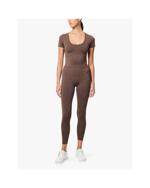 GYMSHARK Brown Soft Sculpt Midi Stretch-Jersey T-Shirt