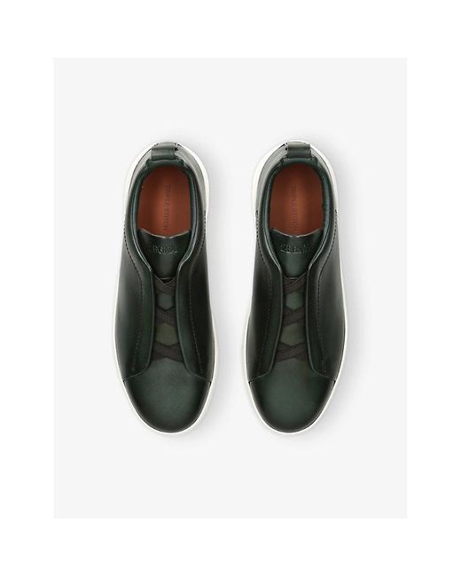 Zegna Green Triple Stitch Leather Low-Top Trainers for men