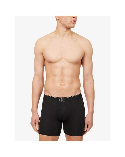 Calvin Klein Black Graphic Monogram Pack Of Three Stretch-Cotton Boxer Briefs for men