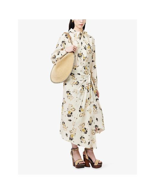 Isabel Marant Metallic Faniry Floral-Print Silk-Blend Midi Skirt