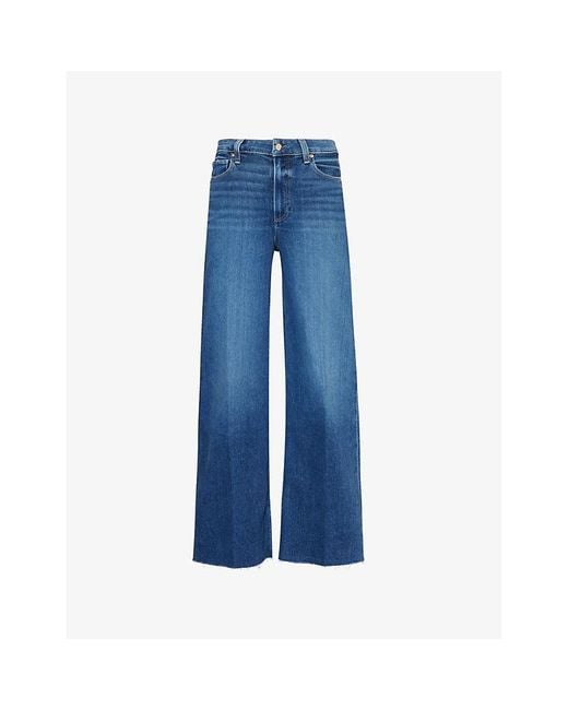 PAIGE Blue Anessa Raw-Hem High-Rise Wide-Leg Stretch-Denim Jeans