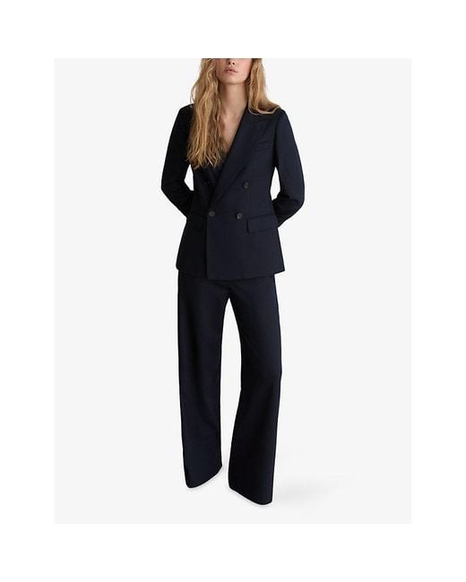 Reiss Blue Solene Wide-Leg Wool-Blend Trousers