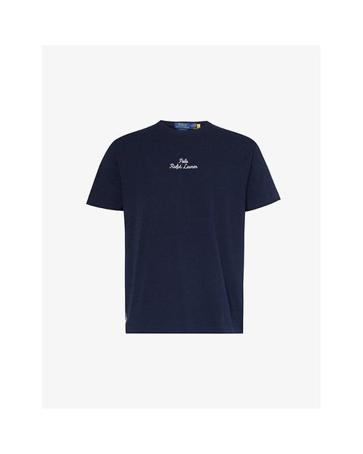 Polo Ralph Lauren Blue Script Logo Text-print Cotton-jersey T-shirt for men