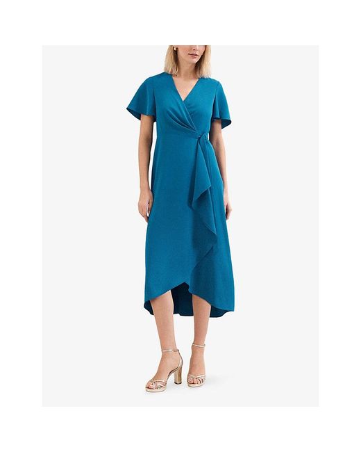 Phase Eight Blue Julissa Wrap-Front Woven Midi Dress