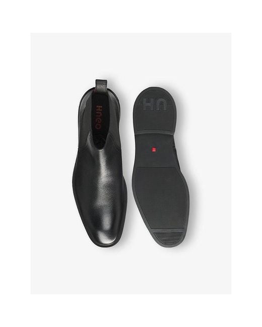 HUGO Black Brand-Embossed Faux-Leather Chelsea Boots for men