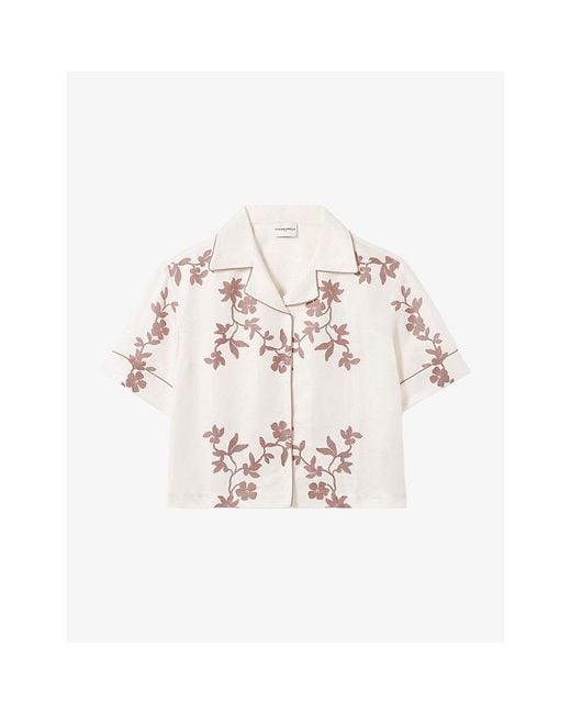 Claudie Pierlot White Floral-Print Short-Sleeved Woven Shirt