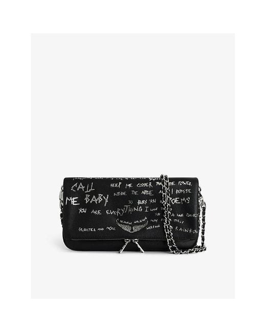 Zadig & Voltaire Black Rock Graffiti Logo-Embellished Leather Clutch