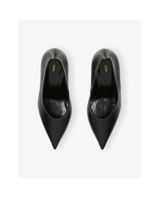 Jude Black Kiss Heeled Leather Courts