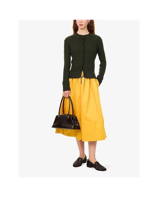 Weekend by Maxmara Green Round-Neck Rib-Knit Wool Cardigan
