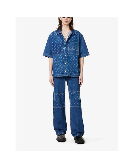 MARINE SERRE Blue Deadstock Moon-motif Relaxed-fit Denim Shirt for men