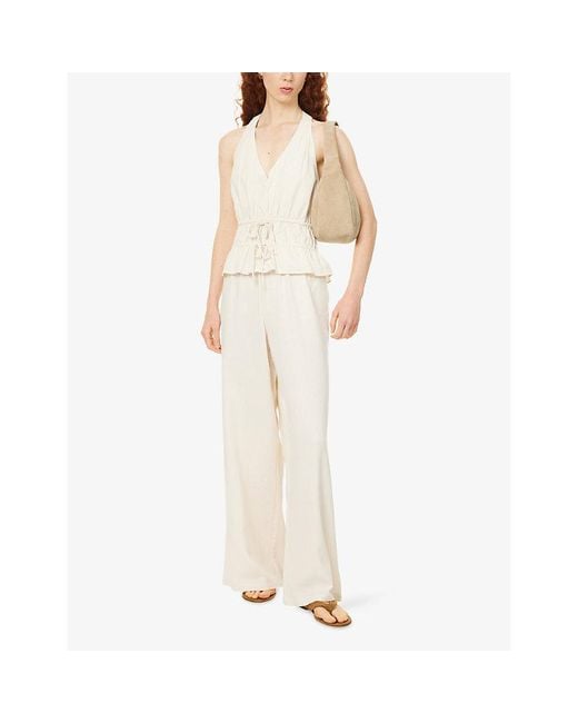 PAIGE White Jude Wide-Leg Silk-Blend Trousers