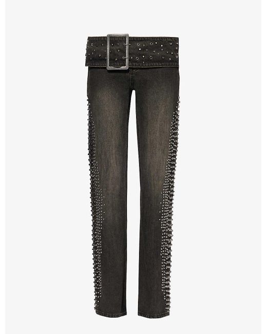 Jaded London Black Studded Low-rise Bootcut-leg Jeans