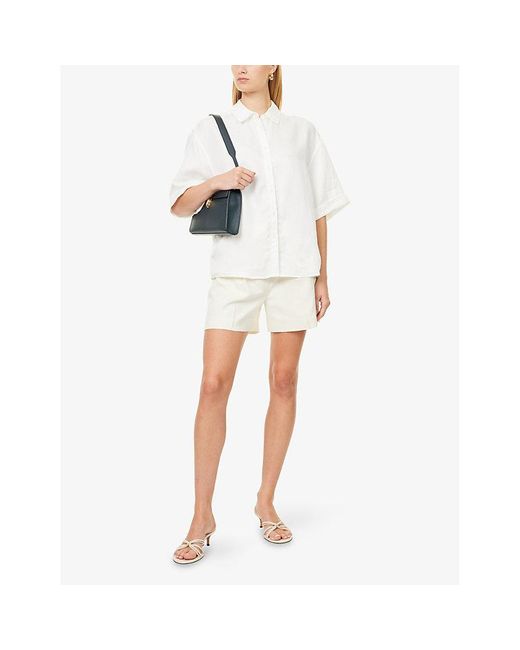 Anine Bing White Trent Pleated Stretch-Woven Shorts