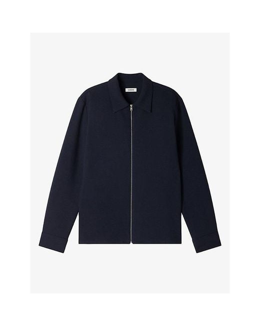 Sandro Blue Zipped Regular-Fit Stretch-Woven Shirt for men