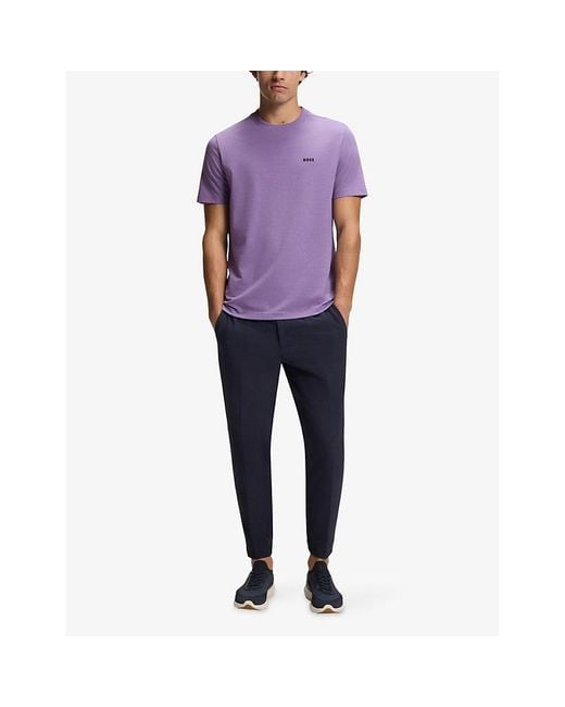 Boss Purple Branded Short-Sleeved Stretch-Cotton T-Shirt for men