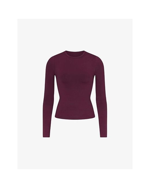 Skims Purple Soft Smoothing Seamless Long-Sleeve Stretch-Woven Jersey T-Shirt