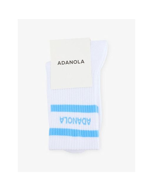 ADANOLA Blue Striped Brand-Intarsia Stretch Cotton-Blend Socks
