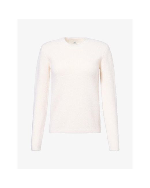Totême White Padded-Shoulders Round-Neck Cashmere Jumper