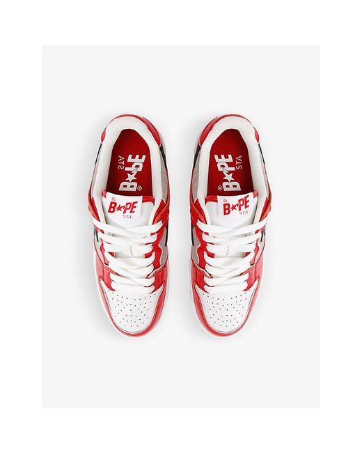 A Bathing Ape Red Bape Sk8 Sta #1 M2 Leather And Suede Low-top Trainers for men