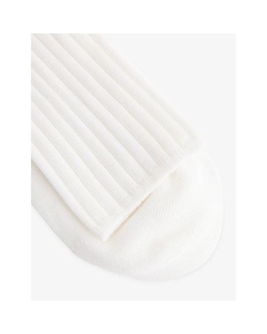 Falke White Cotton Ribbed Crew Socks