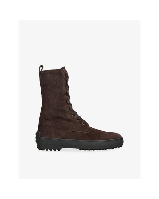 Tod's Brown Gommi Lace-Up Suede Boots