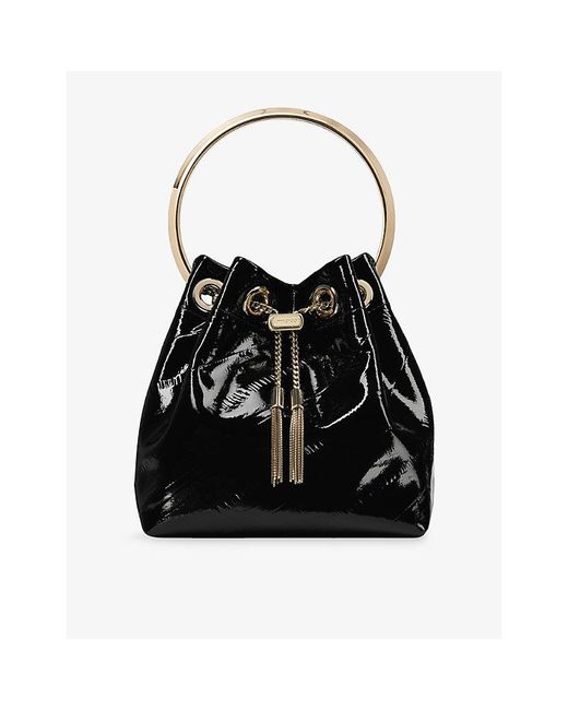 Jimmy Choo Black Bon Bon Shiny Biker Leather Bucket Bag