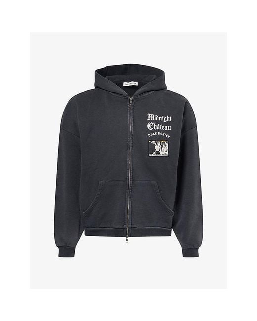 Duke & Dexter Black Mc Washed Printed Cotton Hoody for men