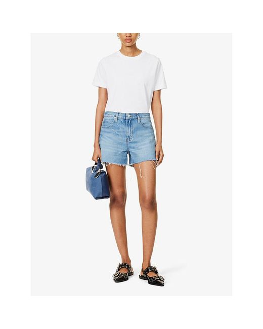 FRAME Blue The Vintage Relaxed Raw-hem Recycled-denim Shorts