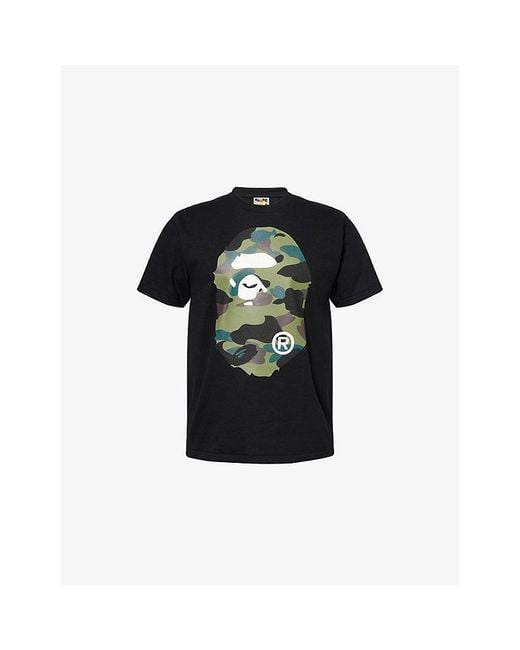 A Bathing Ape Black Camo-Print Big Ape Cotton T-Shirt for men