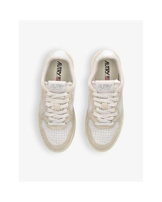 Autry Natural Medalist Brand-Embroidered Suede Low-Top Trainers