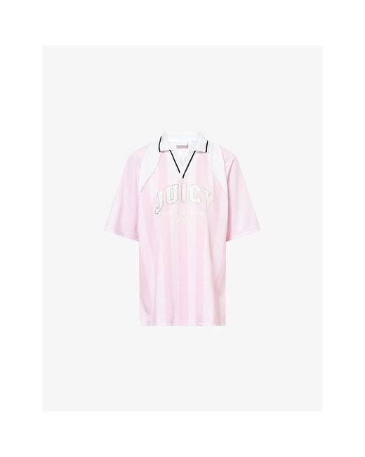 Juicy Couture Pink Logo-Embellished Jersey Football Polo