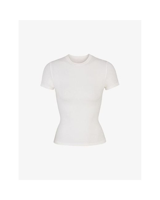Skims White Short-Sleeved Slim-Fit Stretch-Cotton T-Shirt