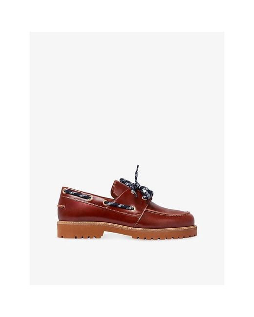 Claudie Pierlot Red Lace-Up Leather Boat Shoes