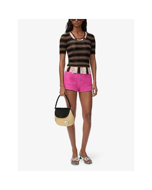 Loewe Pink X Paula's Ibiza Side-Zip Suede Mini Shorts