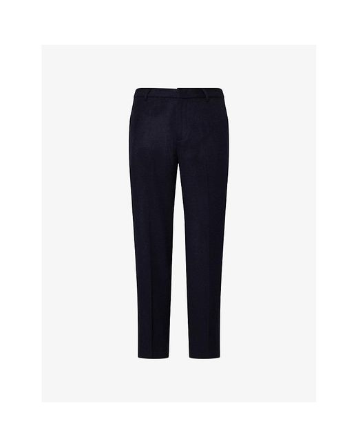 Emporio Armani Blue Logo-Plaque Flat Front Wool-Cashmere Blend Trousers for men