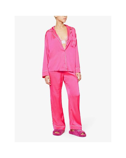 Juicy Couture Paquita Logo-embroidered Stretch-satin Pyjama Trousers in  Pink | Lyst