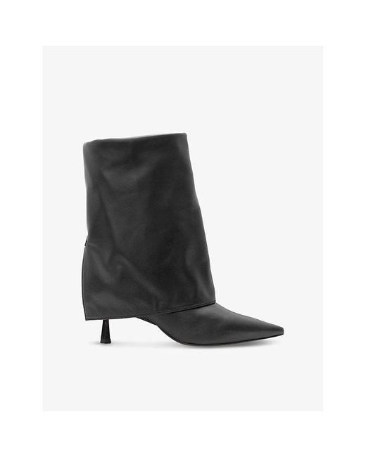 AllSaints Black Odyssey Folded-Cuff Leather Heeled Boots
