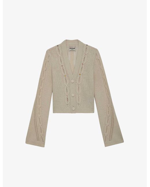 Zadig & Voltaire Natural Barley V-neck Cable-knit Merino-wool Cardigan